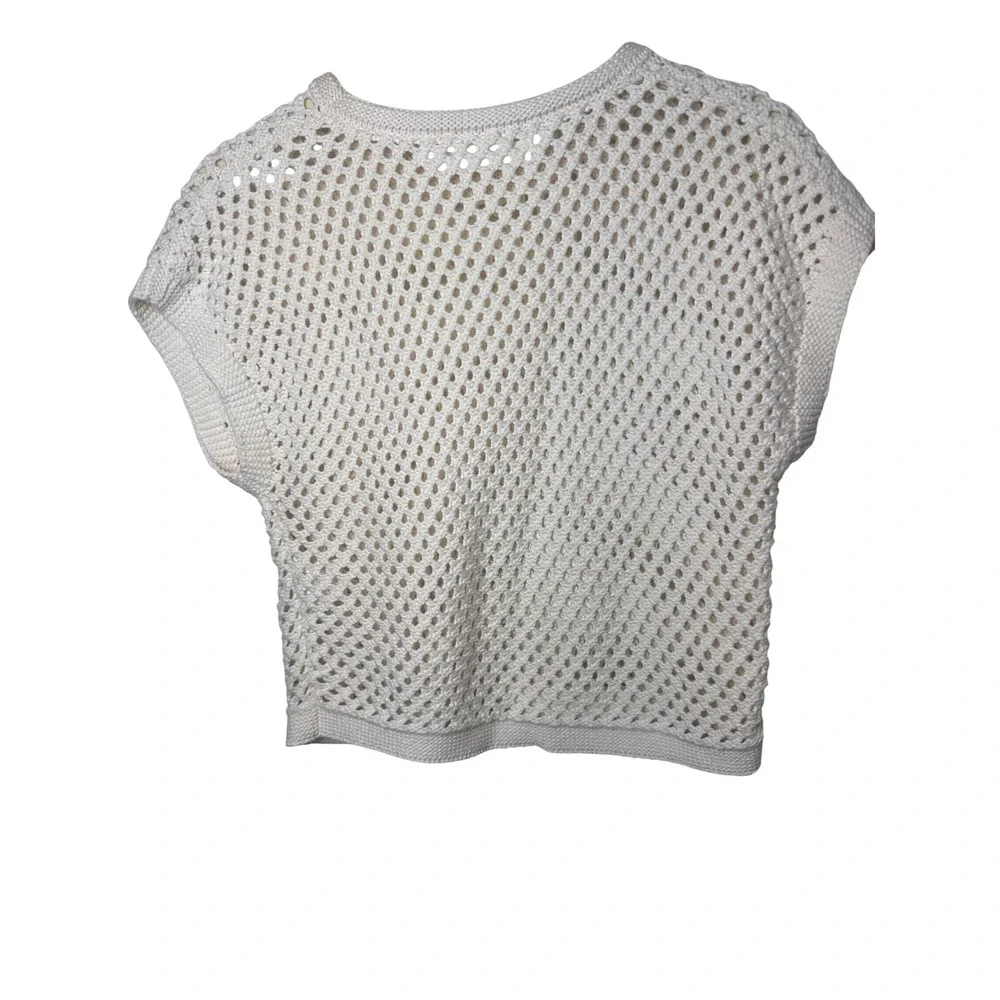 Altar'd State Ivory Crochet Sweater crop Sleeveless Open Knit Cotton Top Small - Picture 2 of 5